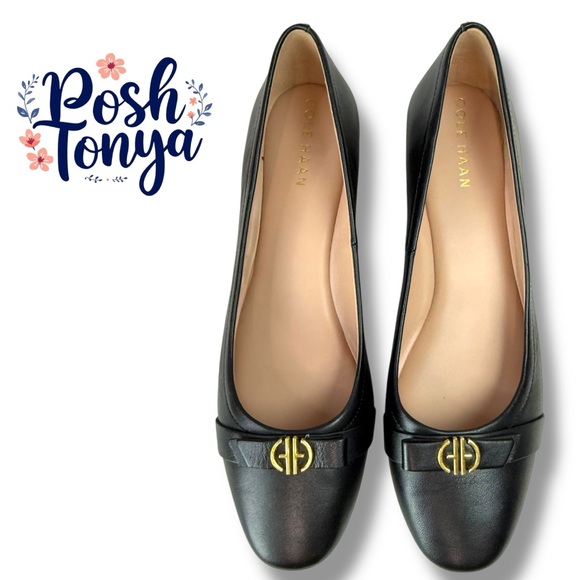 Cole Haan Shoes - Cole Haan Malta Black Leather Round Toe Slip On Comfort Wedges, Size 7.5